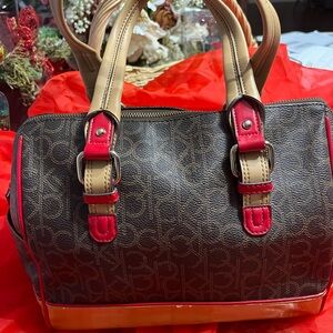 Calvin Klein Brown and Red Satchel